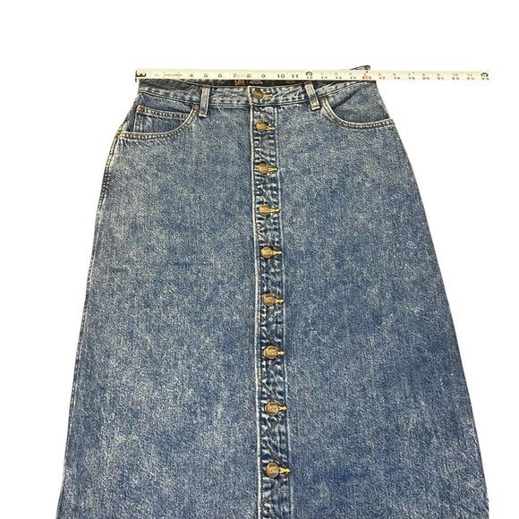 Lee Vintage Modern High Rise Midi Denim Skirt 32 Western 80s Grunge Blue - Picture 4 of 9